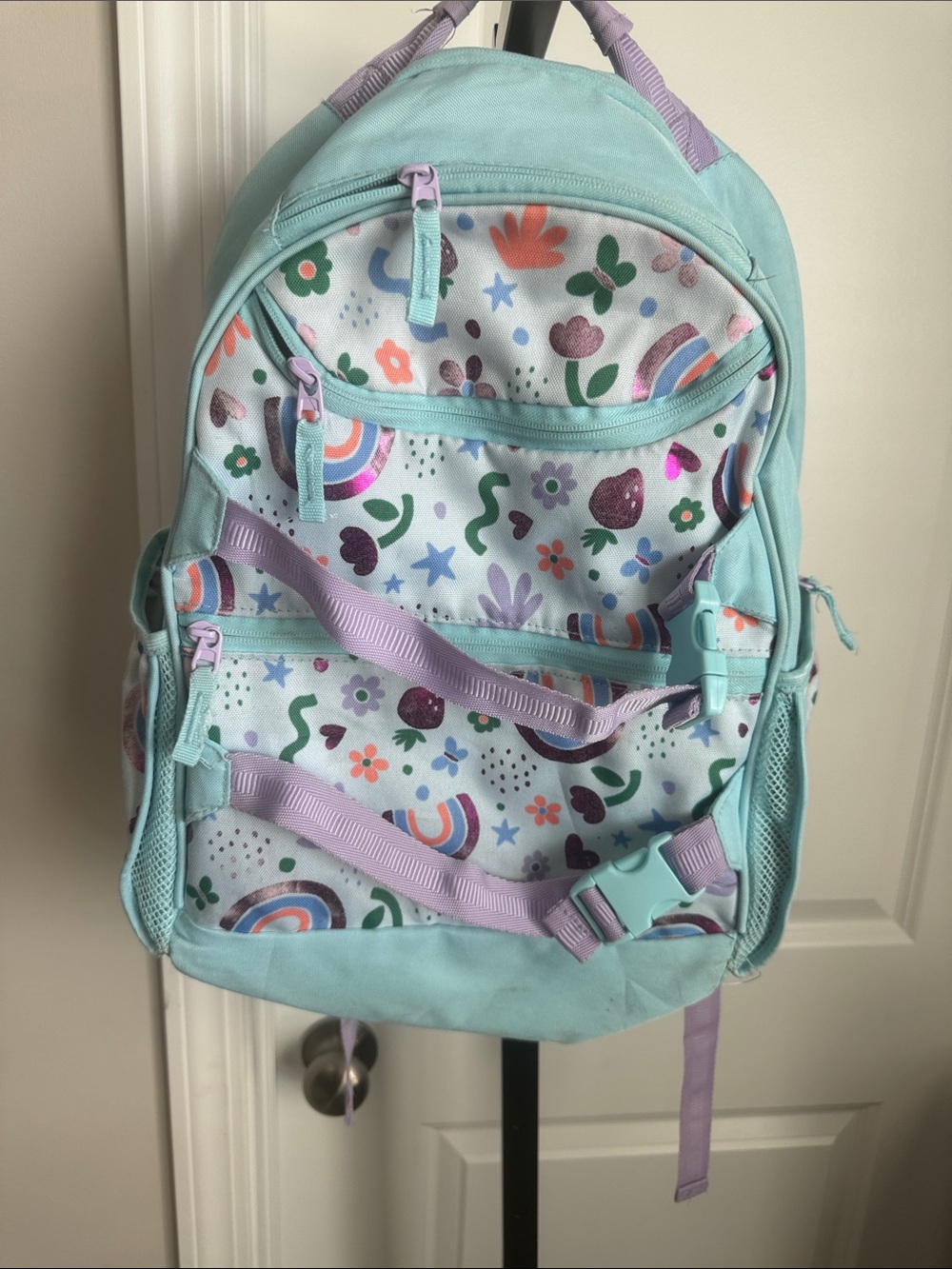 Kids Light Blue & Lavender Patterned Backpack - Brand Unspecified